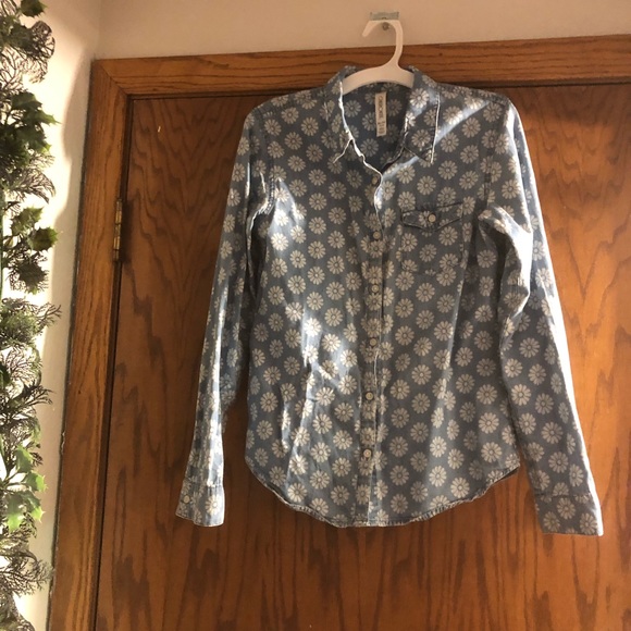 Cherokee Other - girls denim floral button down shirt